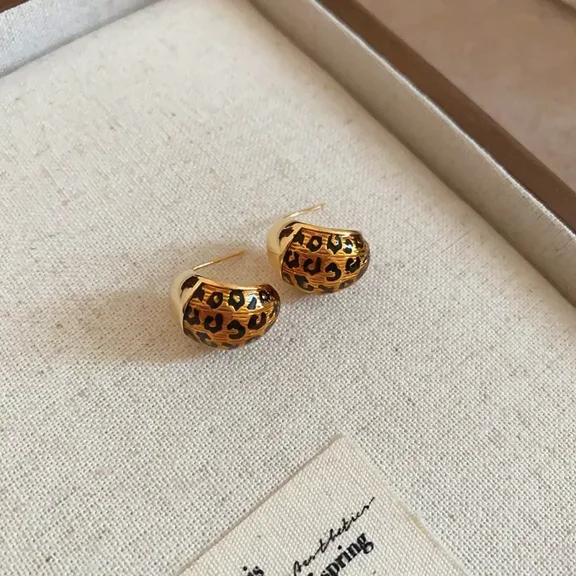 LunaGlo Geometric Leopard Print Earrings Maillard Retro Earrings Fashionable Temperament Earrings