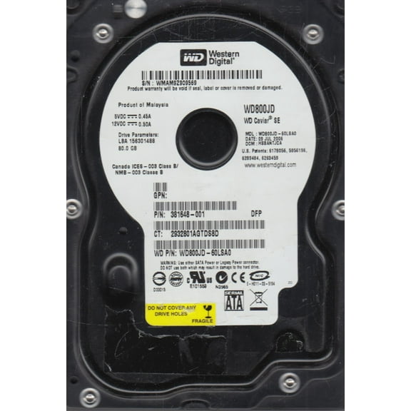 WD800JD-60LSA0, DCM HSBANTJCA, Western Digital 80GB SATA 3.5 Hard Drive