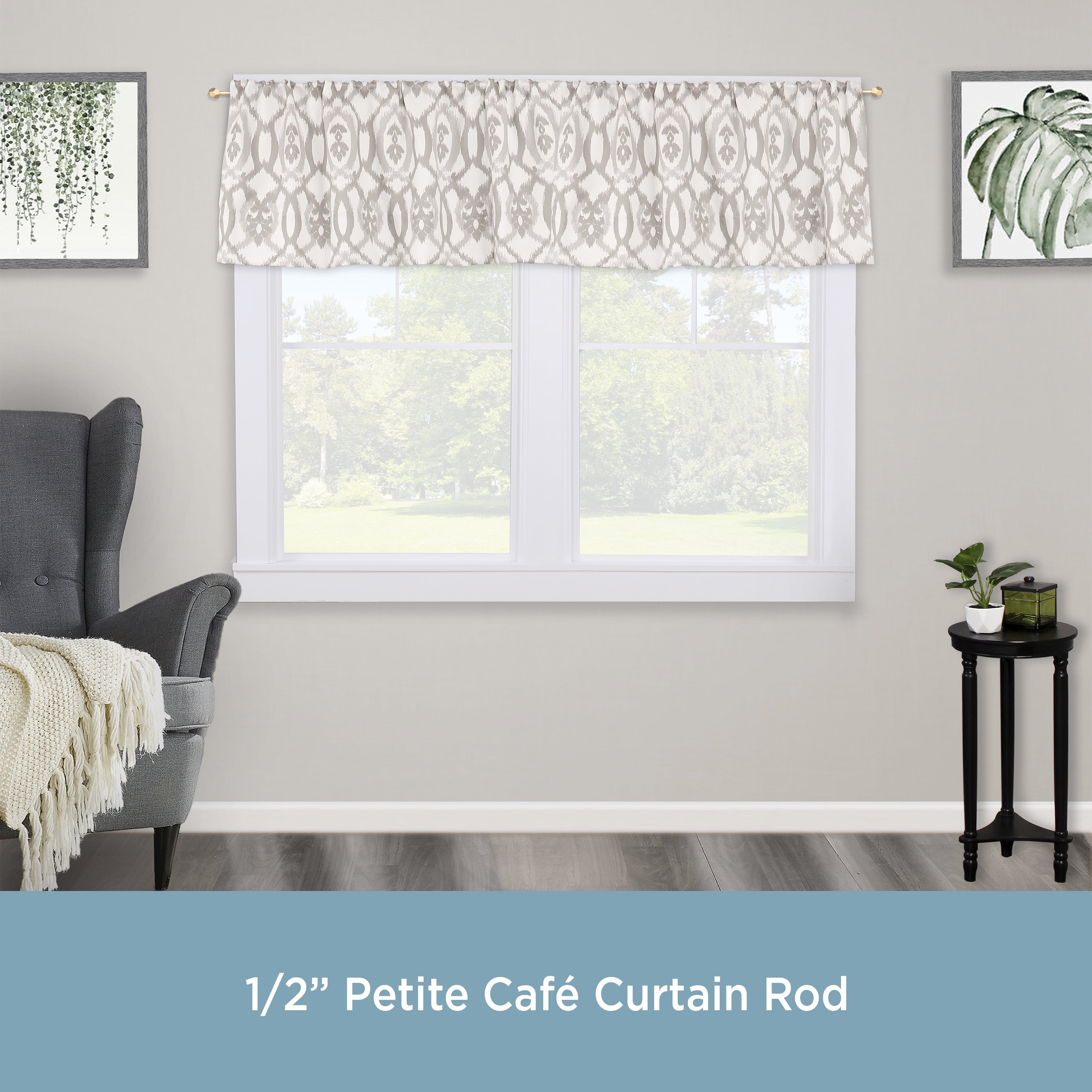 Kenney River 48-86" Petite Café Adjustable Curtain Rod, 1/2" Dia., Burnished Brass