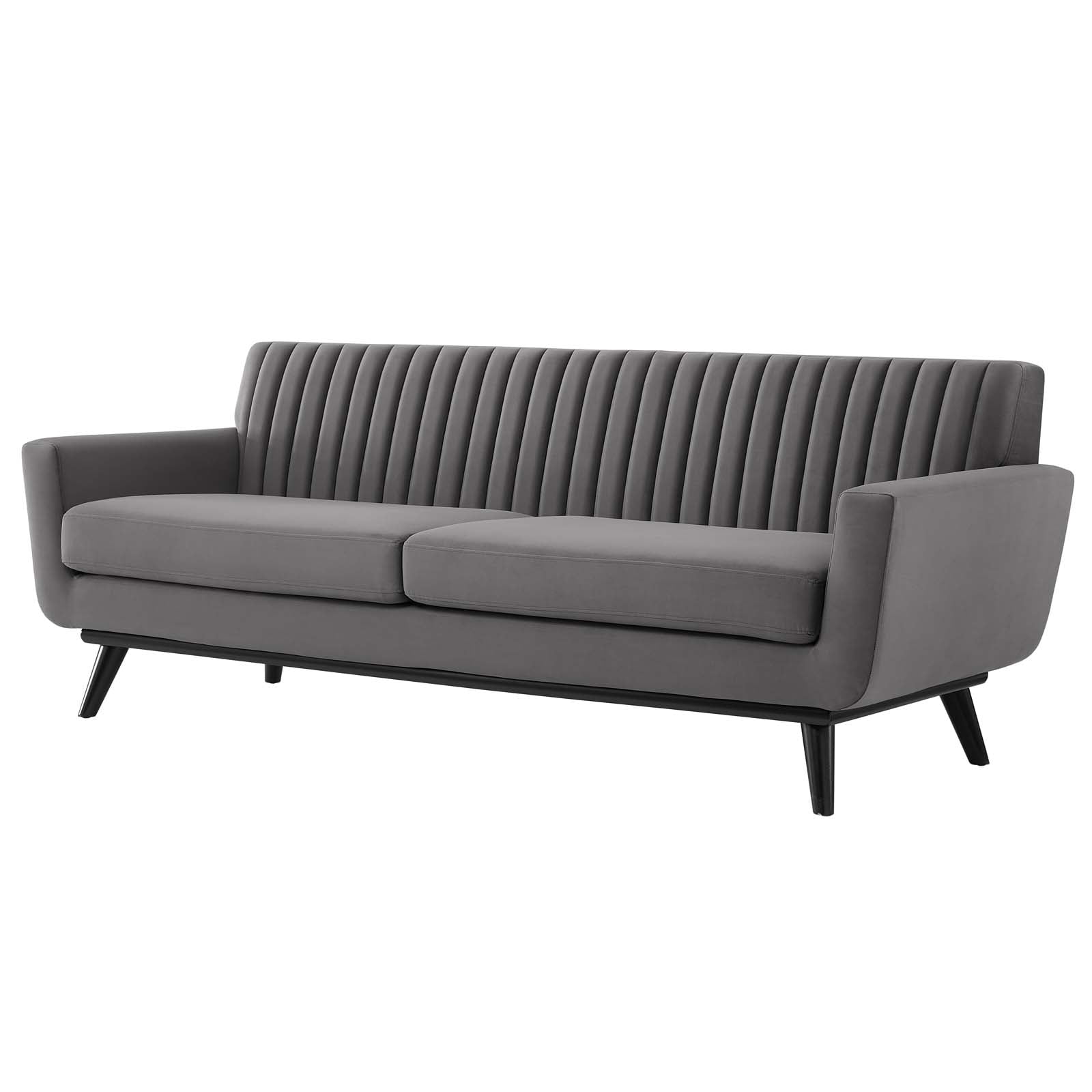 Elegant Gray Velvet Sofa with Tufted Design and Removable Cushions