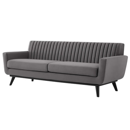 Tufted Sofa, Velvet, Grey Gray, Modern Contemporary Urban Design, Living Lounge Room Hotel Lobby Hospitality