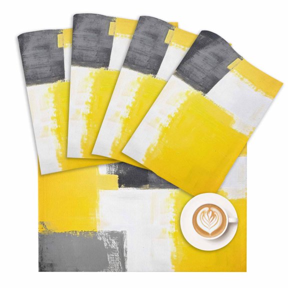 Placemat Yellow Black Block Placemats for Dining Table Modern Abstract Art Washable Table Mats for Party Kitchen Dining Decoration