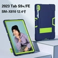 thumbnail image 3 of SaniMore Hybird Case for Samsung Galaxy Tab S9 Plus/X810/X816B/S9 FE Plus, Rugged Heavy Duty Protective Cover Hidden Kickstand Dual Angle Stand Shockproof Anti-drop Shell, Navy+Green, 3 of 7