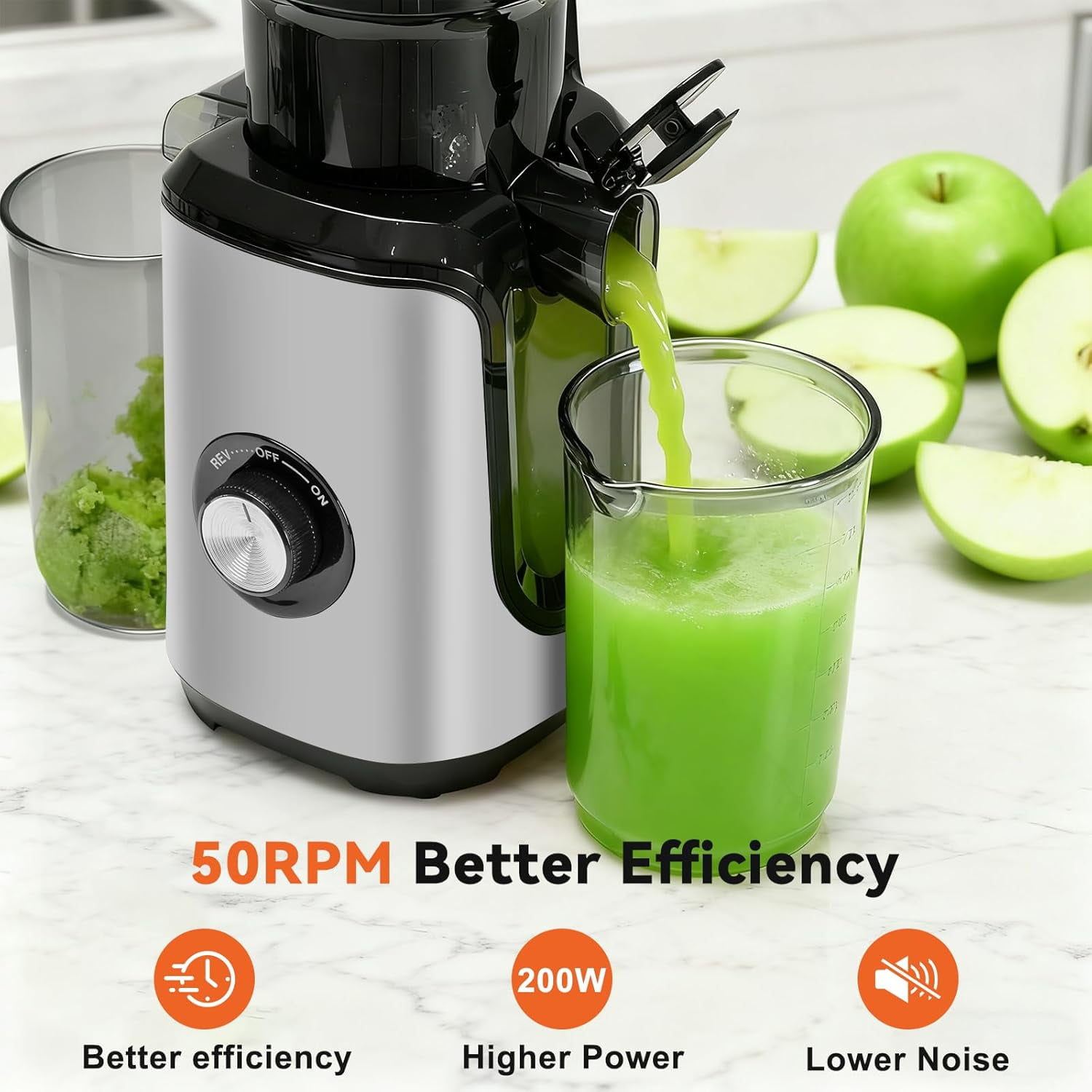 Slow Masticating Juicer Machines, Cold Press Juicer with Safety Lock & Reverse Function, 4.25 Feed Chute for Whole Fruits Vegetables, High  Yield, Silver