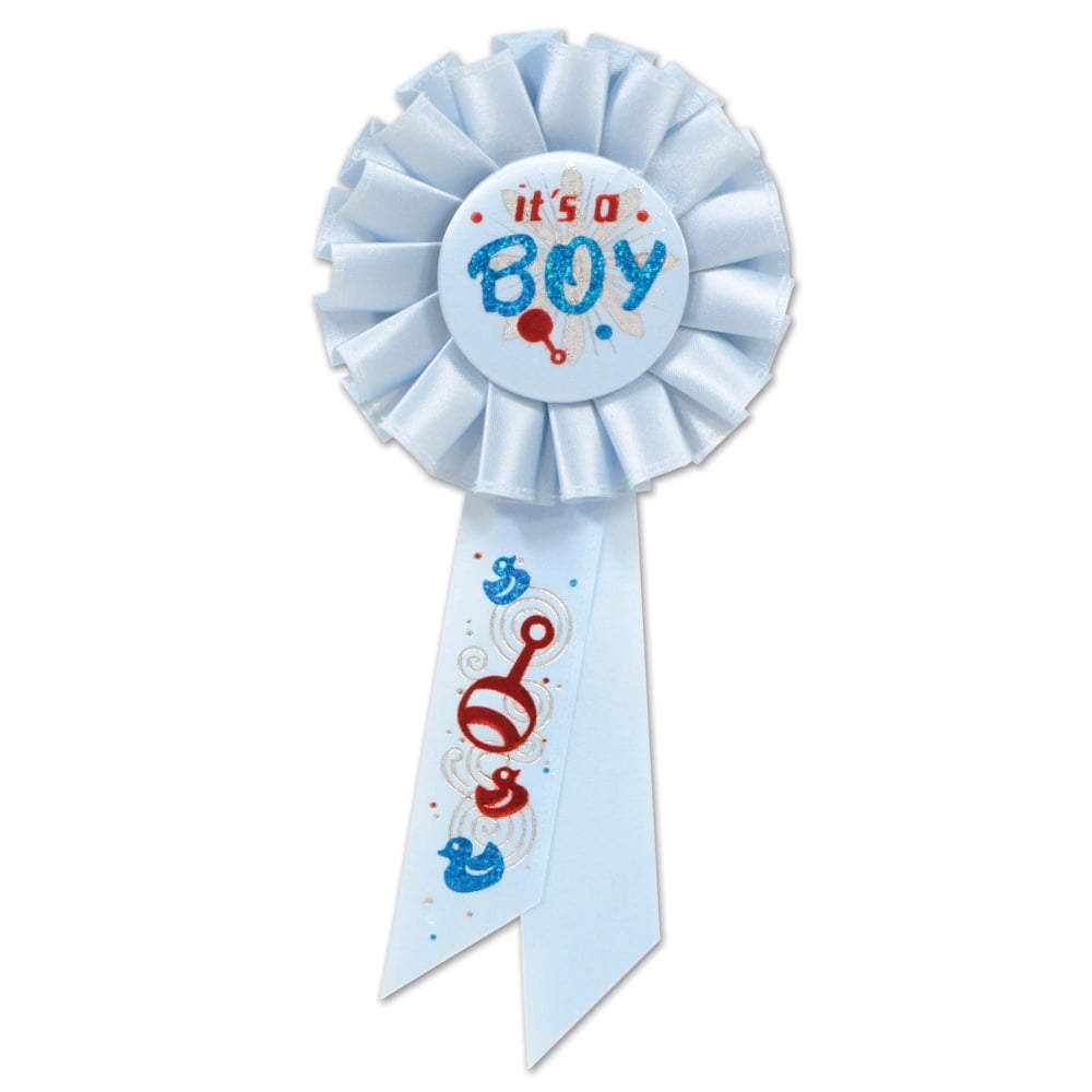 Pack of 6 Blue and Red "It’s a Boy" New Baby Shower Rosette Ribbons 6.5