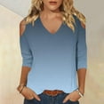 thumbnail image 2 of jobturf Womens Summer Tops Clearance $5 Casual 3/4 Sleeve Cold Shoulder T-Shirts Loose Fit V Neck Cute Tunic Tops Basic Tees Blouses Pullover, 2 of 5