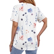 Fantaslook V Neck Henley Blouses for Women Dressy Casual Tops Summer Short Sleeve Shirts Fashion Clothes