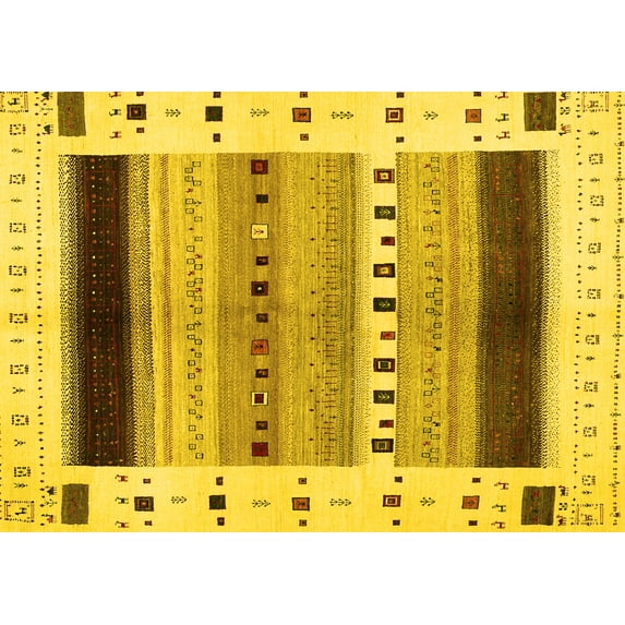 Ahgly Company Machine Washable Indoor Rectangle Solid Yellow Modern Area Rugs, 8' x 10'