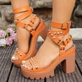 thumbnail image 2 of Rokment Womens Punk Studded Platform Chunky Block Heeled Dressy Sandals 2026 Trendy Casual Leather Ankle Strap Comfortable Arch Support Strappy Dress Summer Shoes Orange Size 9.5, 2 of 6