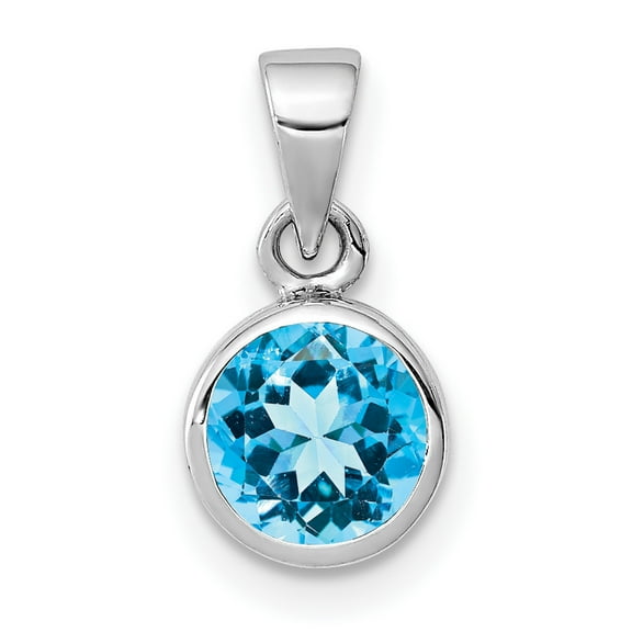 Sterling Silver Blue Topaz Pendant Necklace for Women, Round Faceted Gemstone Charm with Bezel Setting, Minimalist Polished Jewelry for Daily Wear