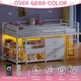 thumbnail image 3 of Zimtown Twin Size Low Loft Bed with Storage Drawer and Shelf, Floor Bunk Bed Frame with LED Light, White, 3 of 10