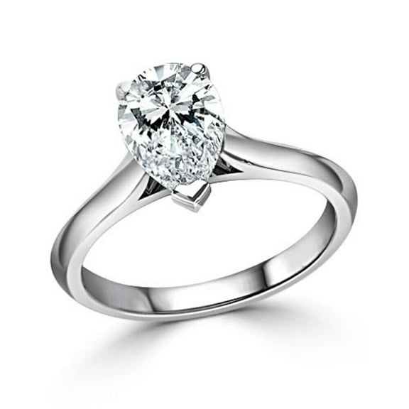 2.00 Cts Certified Pear Shape Moissanite Diamond Engagement Ring, 18K White Gold Plated Ring /925 Sterling Silver Ring