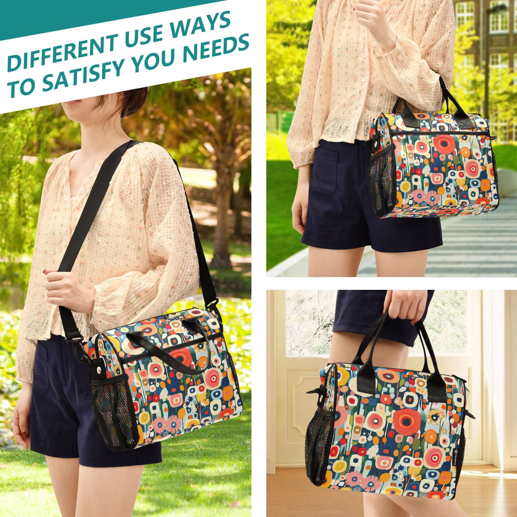 Lunch Bag Insulated Lunch Box Leakproof Reusable Cooler Tote Adjustable Shoulder Strap for Men Women Abstract Colorful Small Flowers 9L