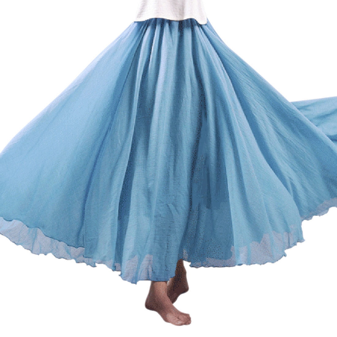 Nlife Women's Bohemian High Waist Flowy Double Layer Maxi Skirt ...