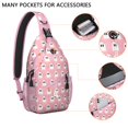 thumbnail image 2 of Sling Backpack,Pink Halloween Ghosts with Bows Sling Bag with Water Bottle Holder,Waterproof Sling Bag for Men/Women with Headphone Jack for Hiking,Travel, 2 of 6