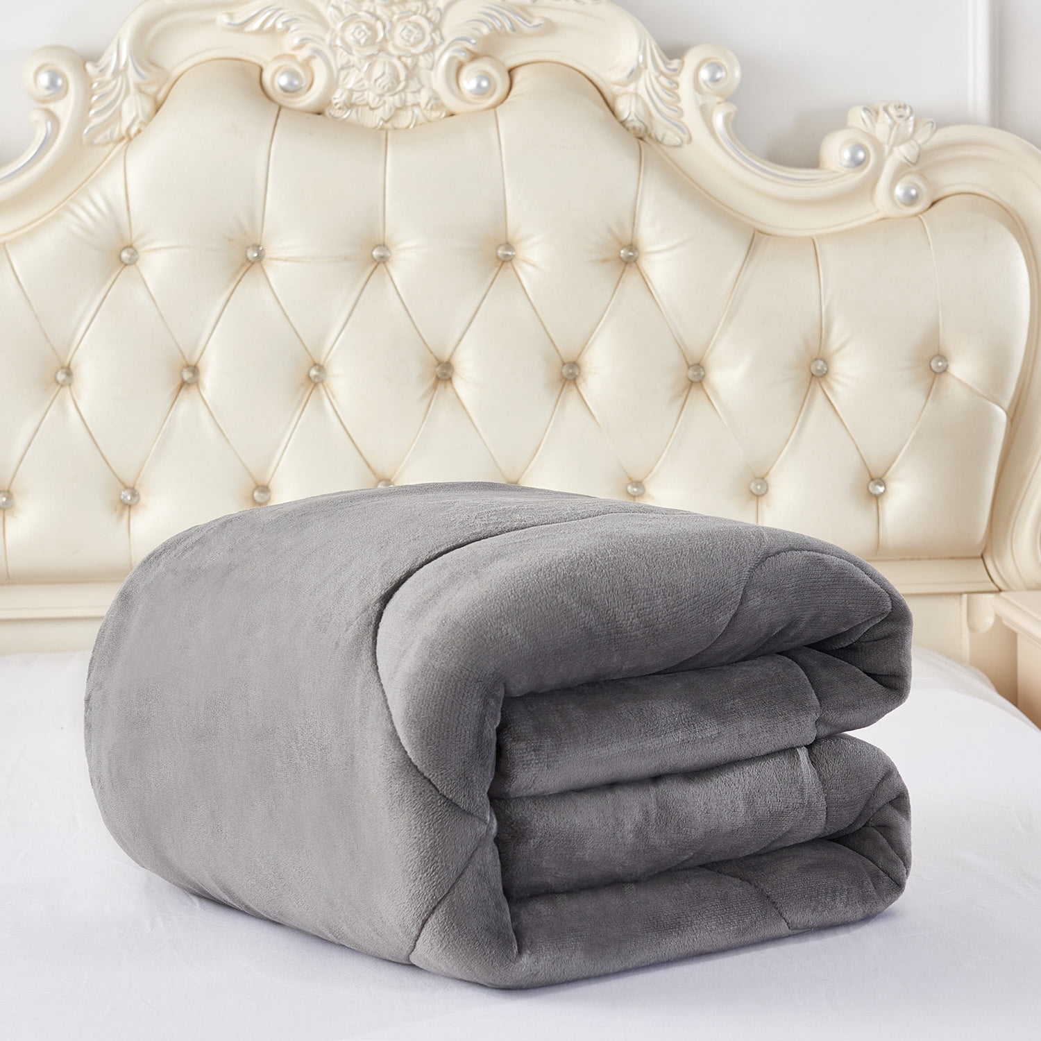 JML Sherpa Fleece Bed Blanket Cal King 3 Pieces,Thick Warm Blanket,Grey,87" x 95",7.5lb