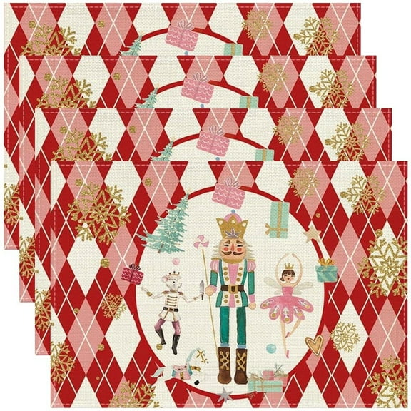 Christmas Placemats Set of 4, Nutcracker Table Mats for Dining Table, Washable Linen Place Mat Kitchen Decoration for Holiday Decor