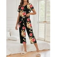 thumbnail image 3 of Avidlove 2 Pack Womens Pajamas Sets Short Sleeve Pj Tops and Capri Pants Floral Print Loungewear, 3 of 6
