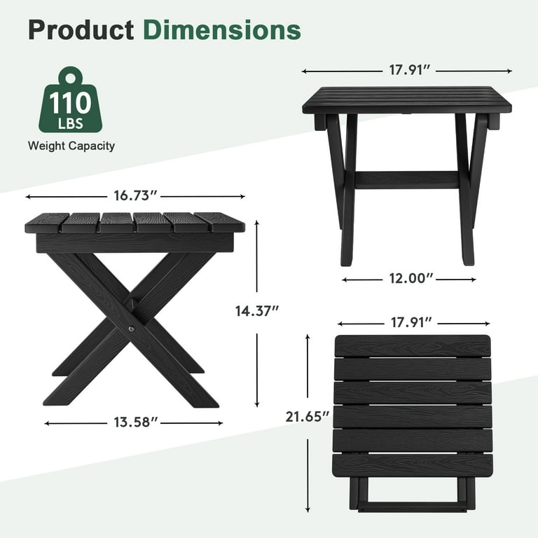 Serwall Outdoor Folding Side Table, Black Adirondack photo 2