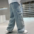 thumbnail image 4 of Niños Vaqueros Niñas Color Sólido Cintura ajustable con pliegues Bolsillo Casual pantalones deportivos de trabajo para niños Vaqueros de cintura ajustable, 4 of 9