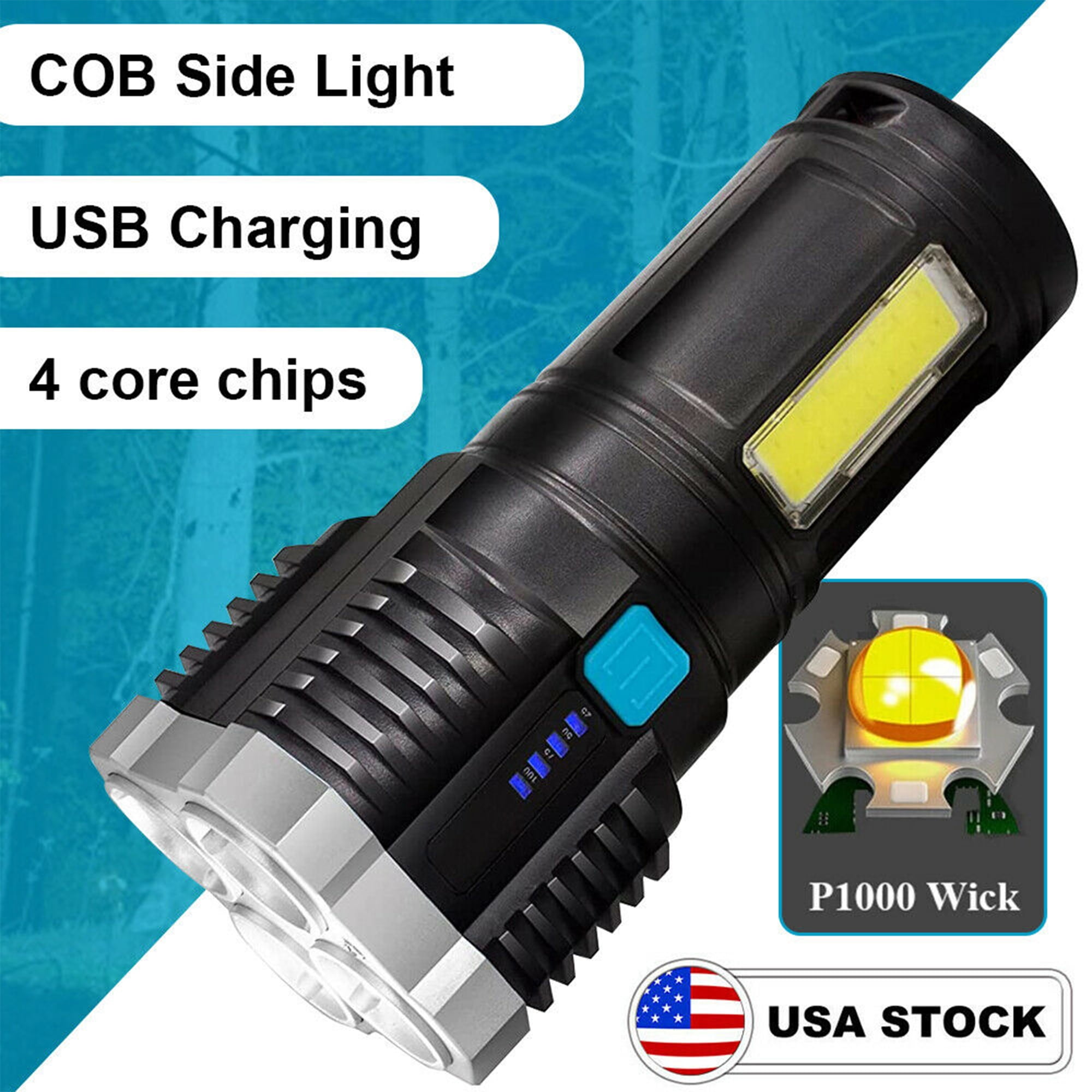 4Pack Rechargeable COB 40-LED Work Light Lamp Flashlight Inspect Hand Torch USA 