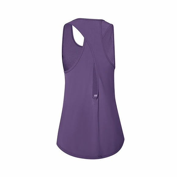 Cathalem Yoga Tops for Women Cou Carré Stretch Équipé de la Couche Tee Shirts Débardeurs Sans Manches, Violet XL