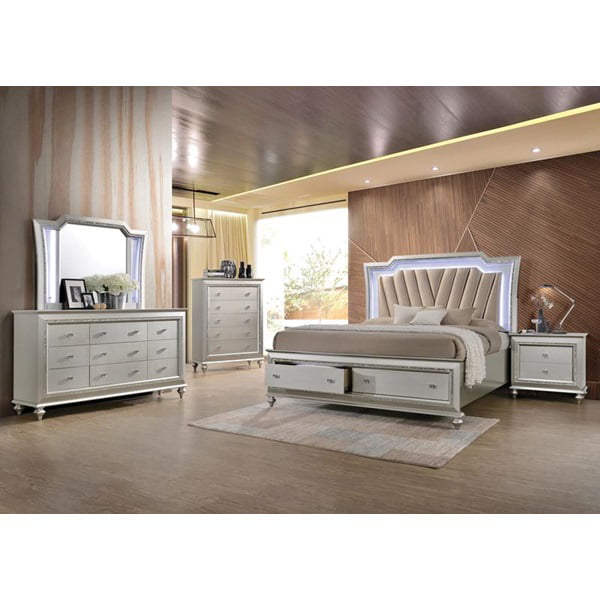 4pc Bedroom Furniture Set Led Lighting Headboard Eastern King Size Storage Bed Walmart Com Walmart Com