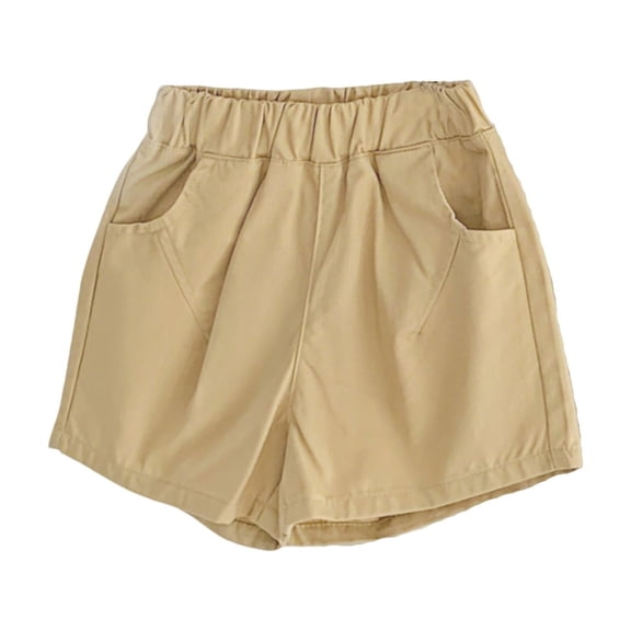Ticikt Girls Summer Casual Shorts Toddler Kids Elastic Waist Play Shorts Comfortable Basic Bottoms,Color:Khaki,Size:4-5 Years