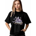 thumbnail image 1 of Camiseta de mujer, camiseta de manga corta, tops casuales, camisetas de cuello redondo con flores moradas y libros para mujer, 1 of 7