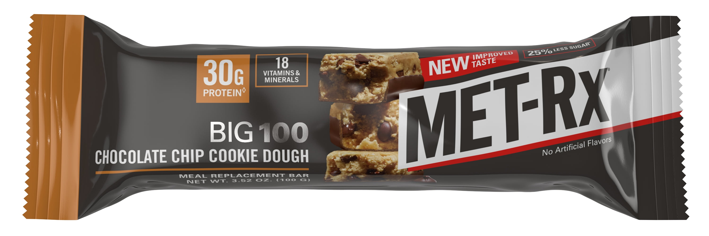 MET-Rx Big 100 Chocolate Chip Cookie Dough Meal Replacement Protein Bar, 3.52 oz., 9 Count