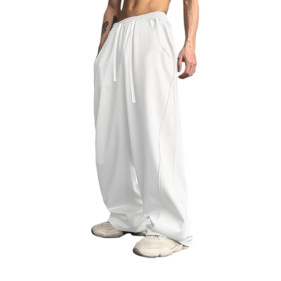 vdgthytj Sweatpants for Men Drawstring Elastic Waist Baggy Comfy Wide Leg Fashion Fall Athleiusre Pants with Pockets(X-Large,White)