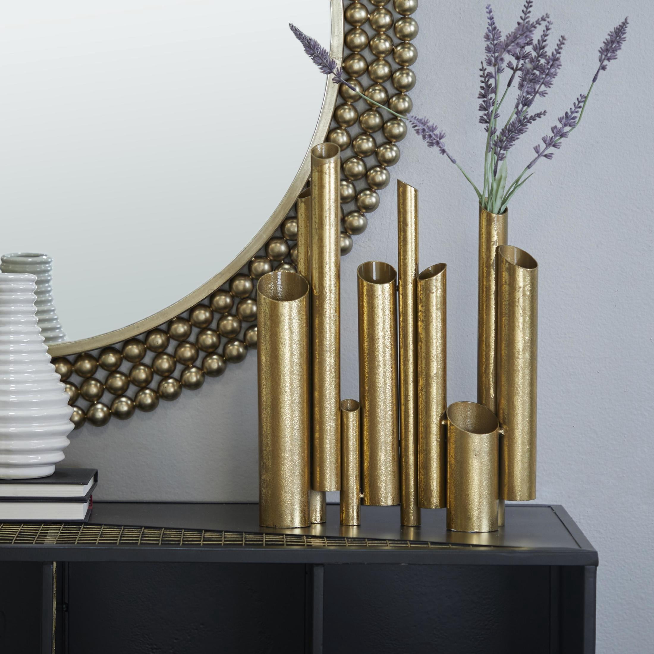 CosmoLiving by Cosmopolitan 14" Organ Pipe Gold Metal Vase