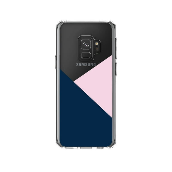 DistinctInk Clear Shockproof Hybrid Case for Samsung Galaxy S9 (5.8" Screen) - TPU Bumper, Acrylic Back, Tempered Glass Screen Protector - Color Block - Navy & Pink