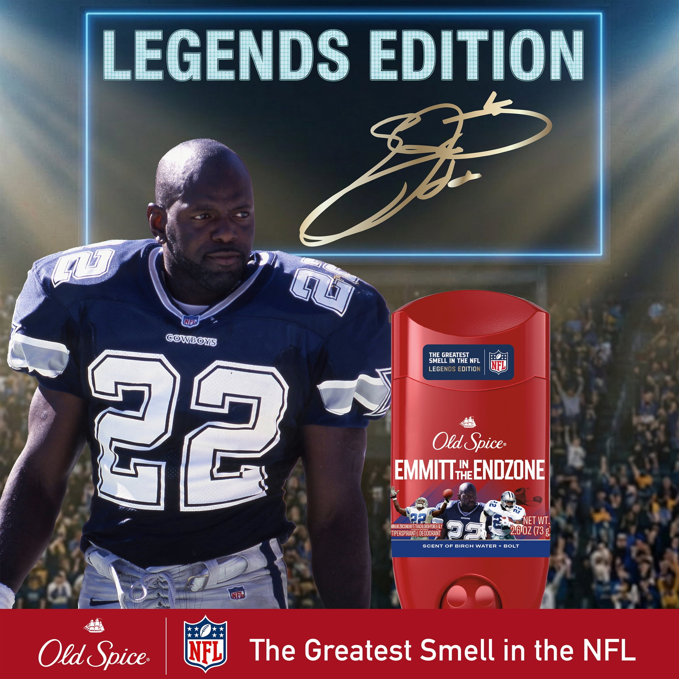Old Spice Deodorant for Men, Antiperspirant, NFL Collection, Emmitt Smith, Scent of Birch Water + Bolt, 2.6 oz