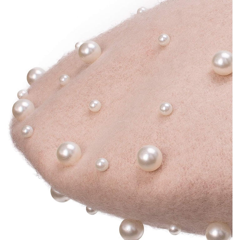 7872 Women\'s Wool Berets Winter Hat Knitted French Style Pearl Beaded Beret Women main image 3
