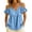 #0305-Blue, variant on Vacation Tops for Women Cold Shoulder Spaghetti Strap V Neck Short Ruffle Cuff Solid Linen Fabric Summer Tops for Women 2026 Loose Fit Vacation Breathable Casual Tees for Women
