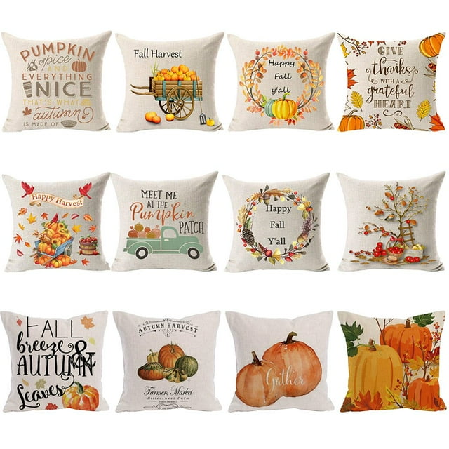 EIMELI Citrouille Automne Récolte Lin Taie d'Oreiller Housse de Coussin Canapé Lit Voiture Bureau Décor