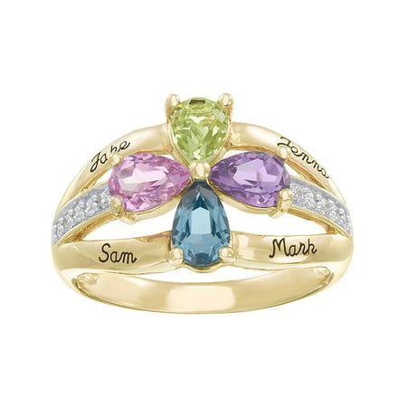 Keepsake Personalized Family Jewelry Birthstone Daylily Mother's Ring available in Sterling Silver, Gold and White Gold