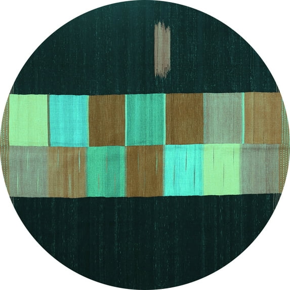 Ahgly Company Indoor Round Abstract Turquoise Blue Contemporary Area Rugs, 4' Round