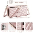 thumbnail image 5 of Furiet Argyle Wallet Case for iPhone 17 6.3 inch with Wrist/Shoulder Strap, Card Slots Zipper Purse Luxury PU Leather Stand Checkered Cell Phone Cover for i Phone17 i17 17Case Women Girls Rose Gold, 5 of 7