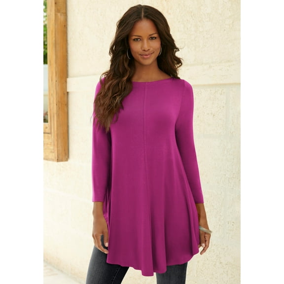 Roaman's Women's Plus Size Boatneck Swing Ultra Drape Tunic Top