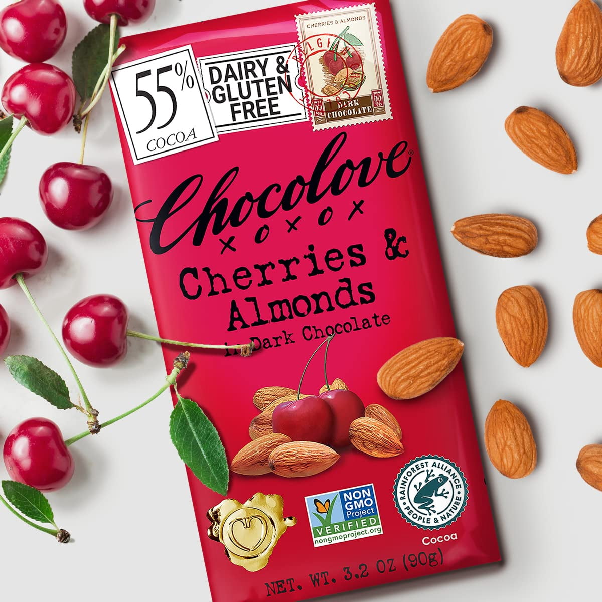 Chocolove Cherries & Almonds in Dark Chocolate Bar, 3.2 Ounce (Pack of 12)
