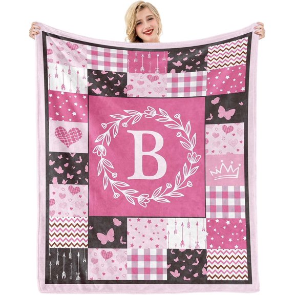 Initial Birthday Gifts for Women Throw Blanket Monogrammed Gifts for Women, Initial Gifts for Teen Girls, Letter B Blanket Mothers Day Butterfly Gifts for Women Her Mom