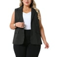 thumbnail image 1 of Blazer a rayas sin mangas de talla grande para mujer GRACE & GRANDEUR, con solapa, cuello en V, botones, chalecos de traje casual de negocios con bolsillo 2X negro, 1 of 1
