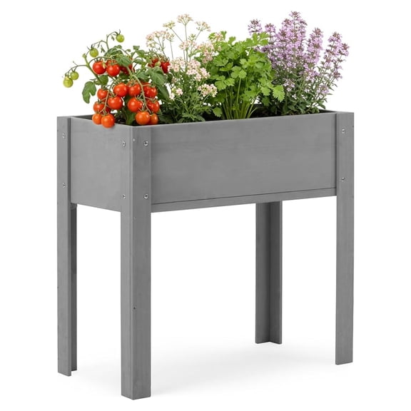 Raised Garden Bed with Legs, 31x16x31'', Outdoor Wood Elevated Planter Box, Grey Cedar, Thick Legs, w/Liner