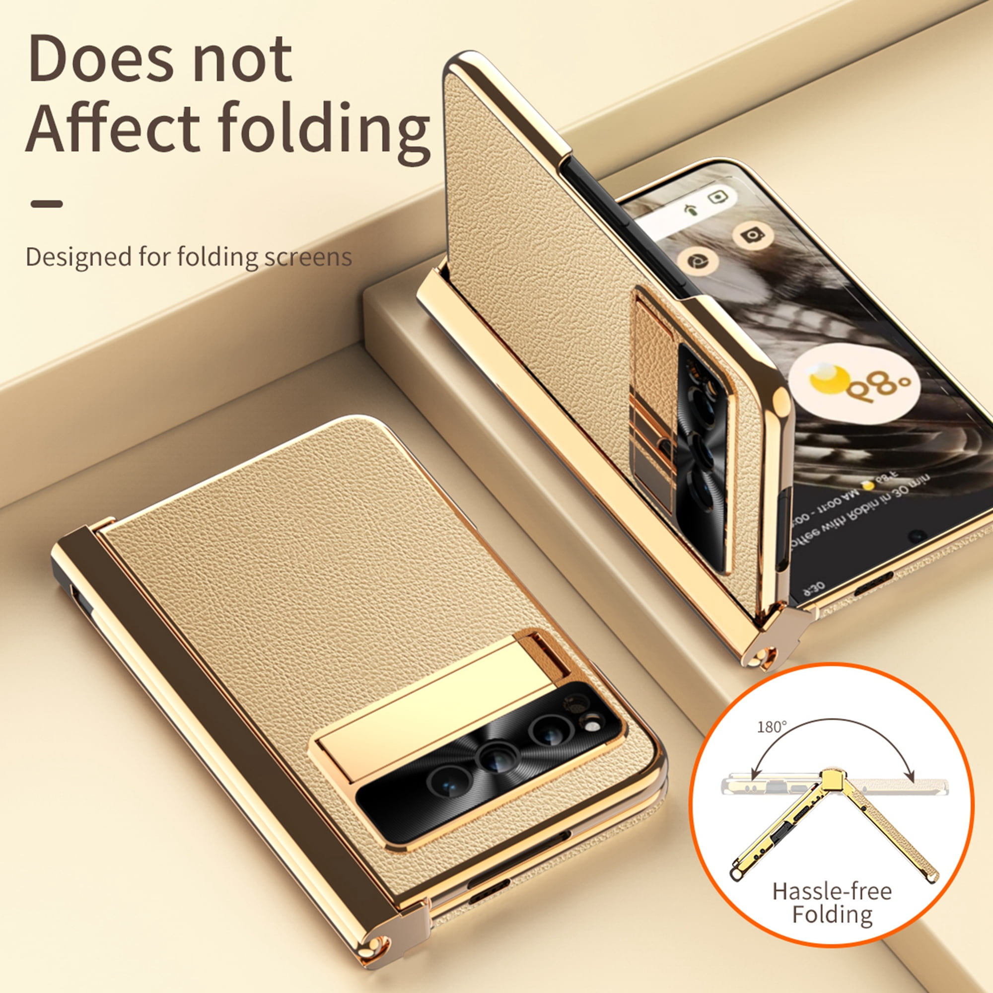 Dteck for Google Pixel Fold Case with Built-in Tempered Glass Screen Protector, Full Body Hinge Protection Shockproof Case with Pen Slot for Pixel Fold, Gold