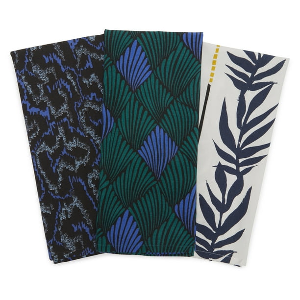 Abstract Leopard Kitchen Towel 3 Piece Set, New York Navy by Drew Barrymore Flower Home