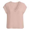 thumbnail image 5 of Craaazy Womens Spring And Summer Lace Trim Linen Top V-Neck Cap Sleeve Casual Blouse for Daily Wear Gifts, 5 of 8
