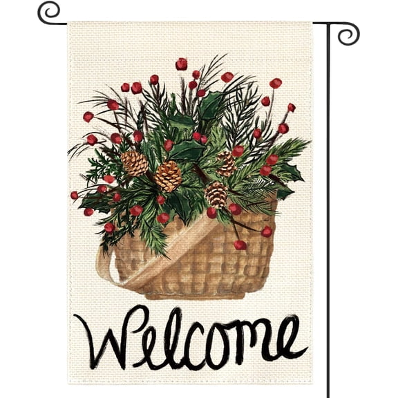 SM-XLHN Welcome Holly Red Berries House Flag 28x40 Inch Double Sided Outside, Winter Christmas Farmhouse Yard Outdoor Decorative Flag
