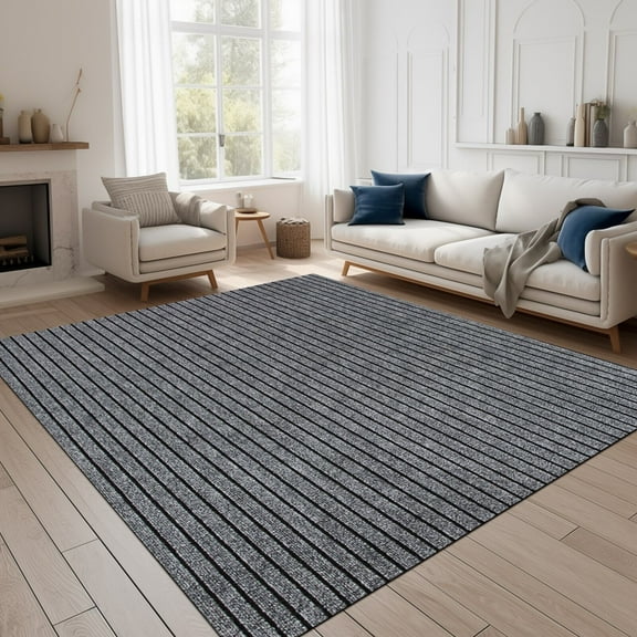 Koloko Outdoor Runner Rug Indoor Non-Slip Area Rugs Custom Size Carpet Runners with Rubber Backing Mat for Hallway Kitchen Entryway Garage Laundry Striped Grey, 4ft x 4ft
